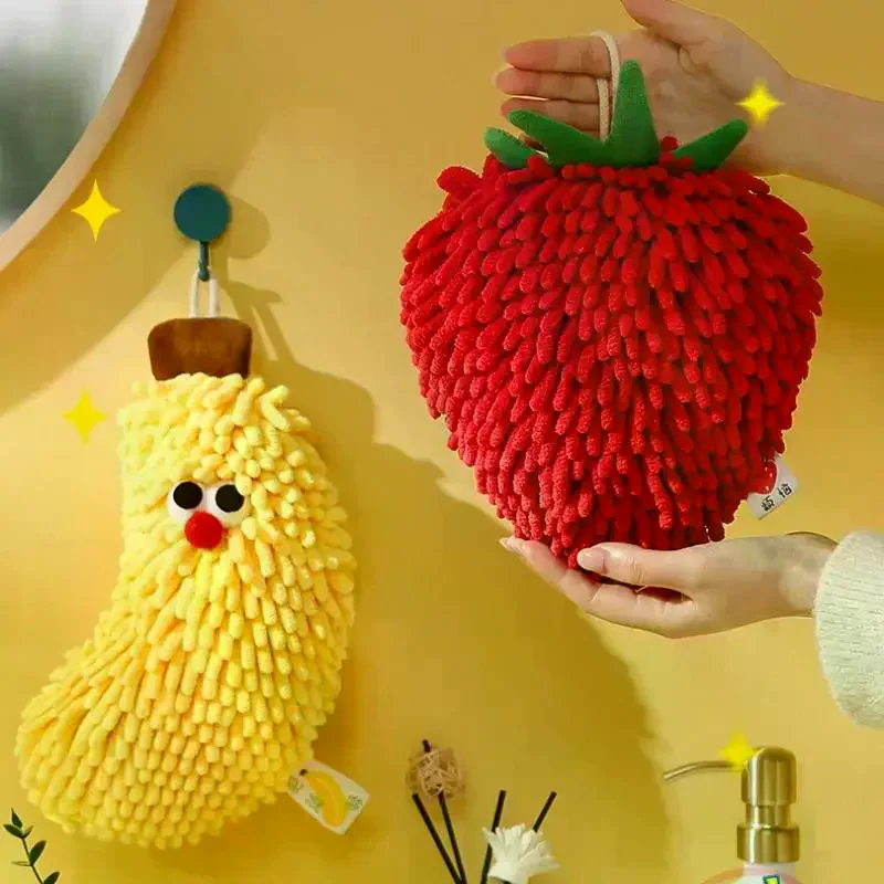 Hand Towel For Kitchen And Bathroom Banana/Strawberry Shaped Hanging Washcloth Chenilles Cloths Soft Absorbent Towel