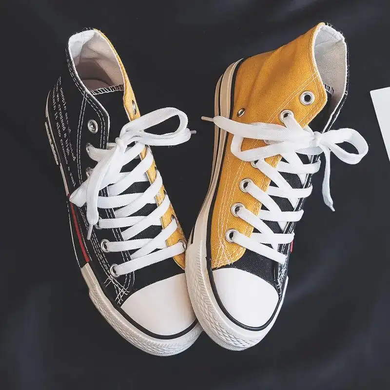 Ladies Cute Two-tones Shoes Women's Black Canvas High Top Sport Sneakers Girls Casual Flat Espadrilles for Women