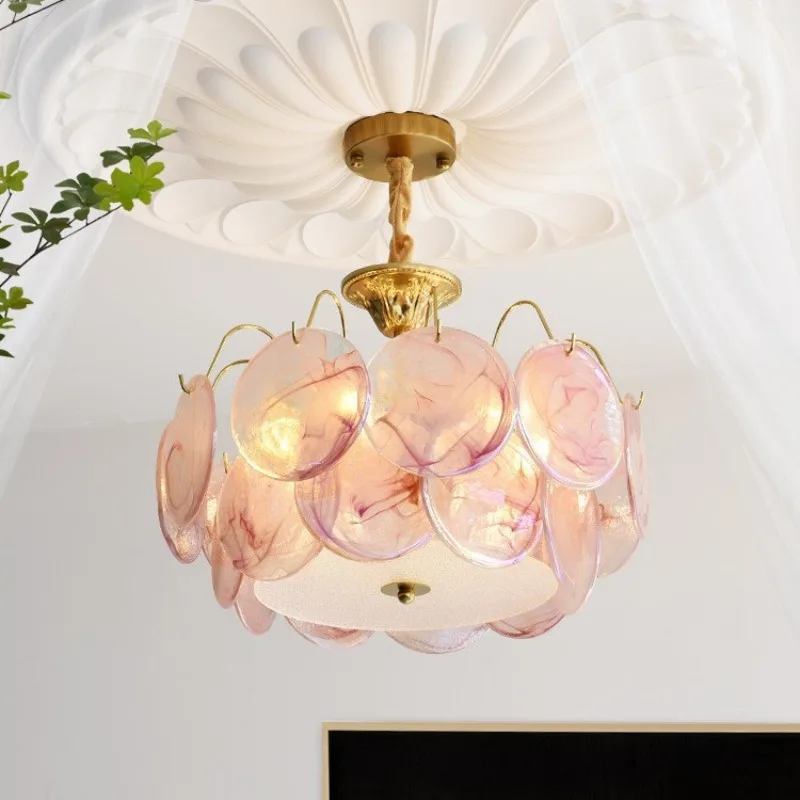 French retro Murano master bedroom eye protection ceiling light Italian light luxury high-end pink