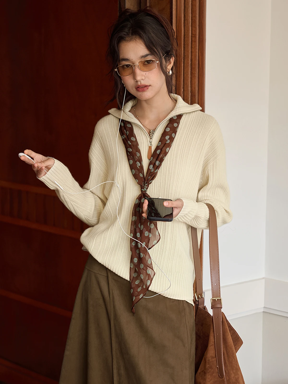 

Solighter 00 Wool Zipper Sweater Women's Autumn Winter Loose Overhead Knittedwear Comfortable High Collar Long Sve Basic ...