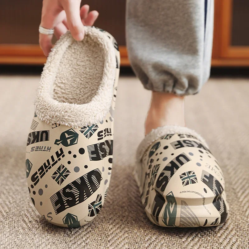 

Зимние мужские хлопковые тапочки, теплые короткие плюшевые мужские сандалии, удобная нескользящая мужская и женская обувь для отдыха