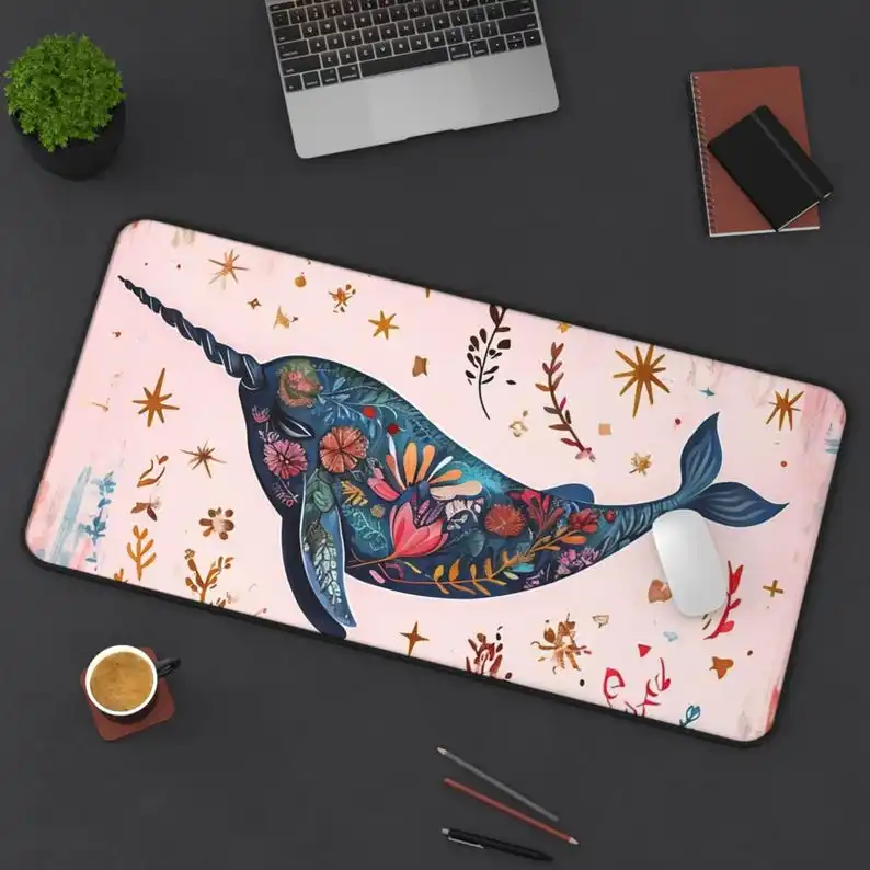 

Narwhal Pattern Mouse Pad, Whimsical Marine Decoration,XXL Non-slip Waterproof Gaming Desk Mat, Perfect Gift for Ocean Lovers