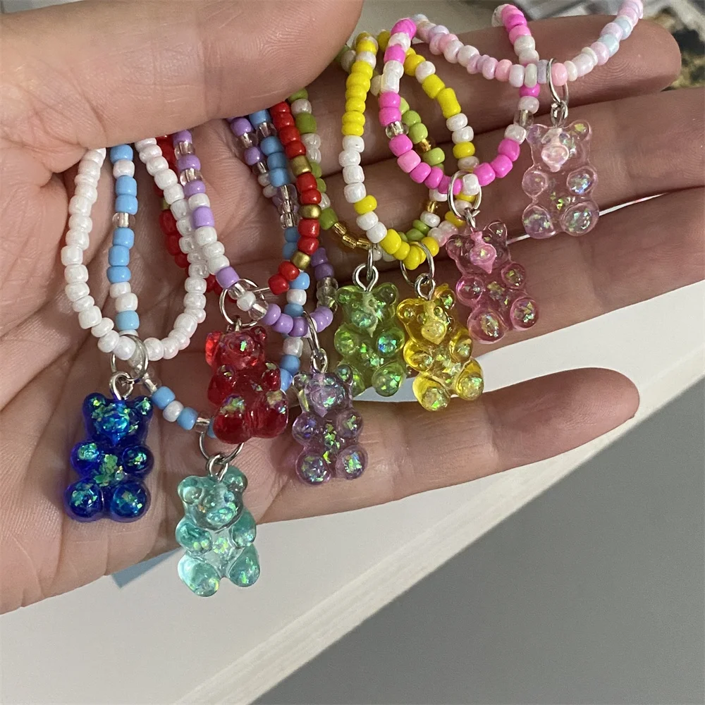 Wholesale Jewelry Candy Color Resin Gummy Bear Chain Necklaces For Women Girl Daily Jewelry Party Gifts Acrylic Collare Pendant