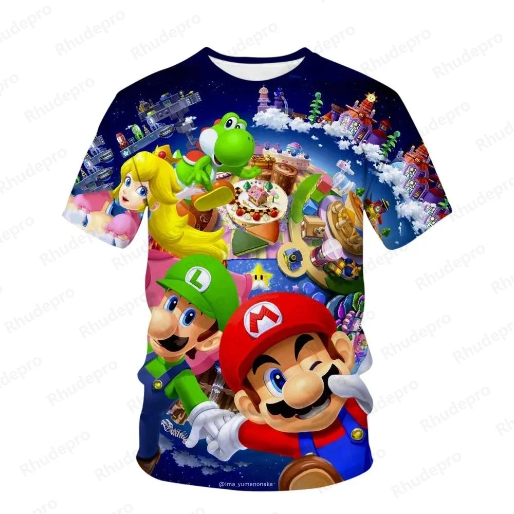 Super Mario Brothers Boys and Girls T-shirt 2024 Summer New 3D Printed Cartoon Children's Clothing Nintendo Game Mario Brothers