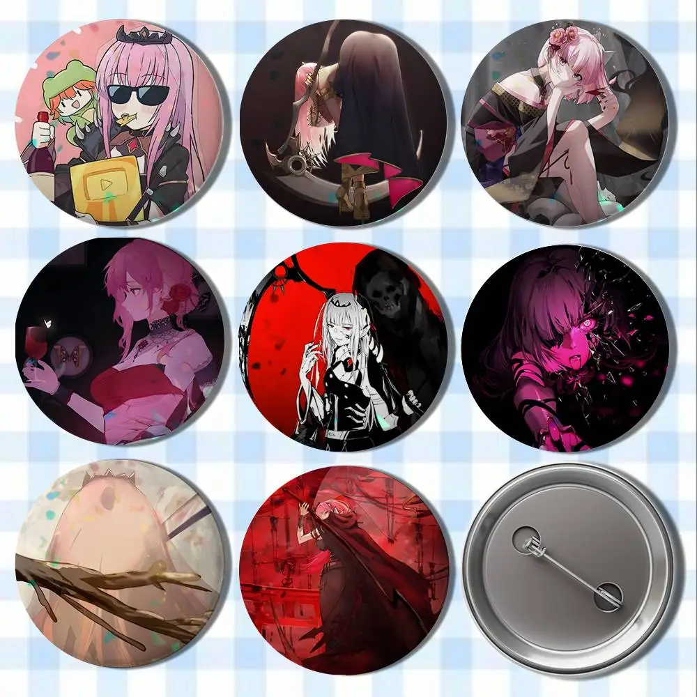 

M-Mori H-Hololive Calliope Badges Button Round Creative Pin Brooch Badge Bag Decor Accessories Fans Collect Friends Gifts