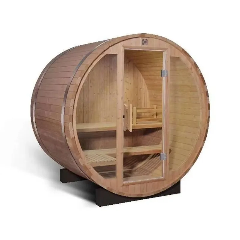 Outdoor Steam Sauna Room Red Cedar Hemlock 2-4 People Apartment Villa Barrel Sauna Stove Control Panel Included