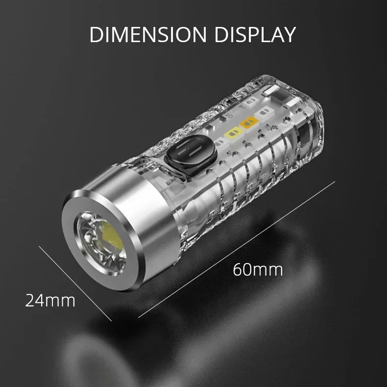 MINI Keychain Flashlight Rechargeable Light Emergency Light with Multicolor Side Lights 7 Lighting Modes For Camping, Home