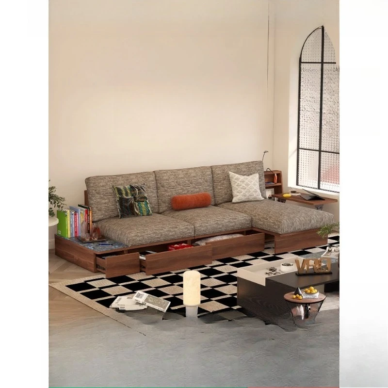 

Fabric sofa retro style living room rotatable seat multi-functional sofa