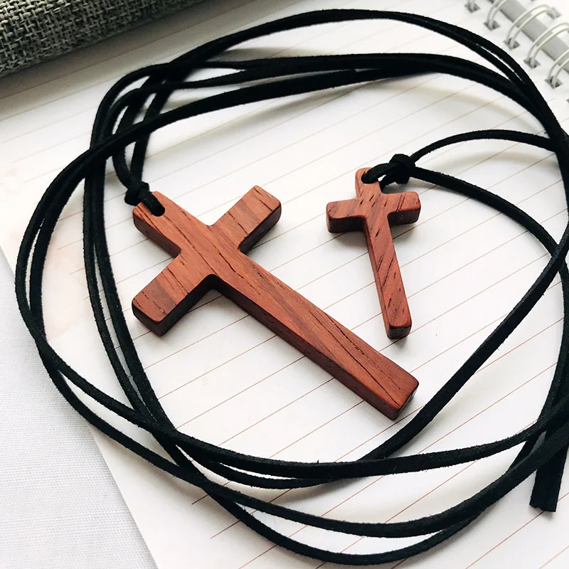 70mm 40mm Solid Wood Cross Necklace For Men Jewelry Natural Color Rosewood Pendant Women Couple Necklaces Fashion Lover' Gift