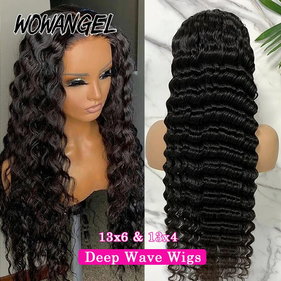 Wow Angel 34 pollici parrucca frontale in pizzo per capelli umani onda profonda 13x6 HD parrucche ricci frontali in pizzo si scioglie pelli 250% naturali Pre pizzicate