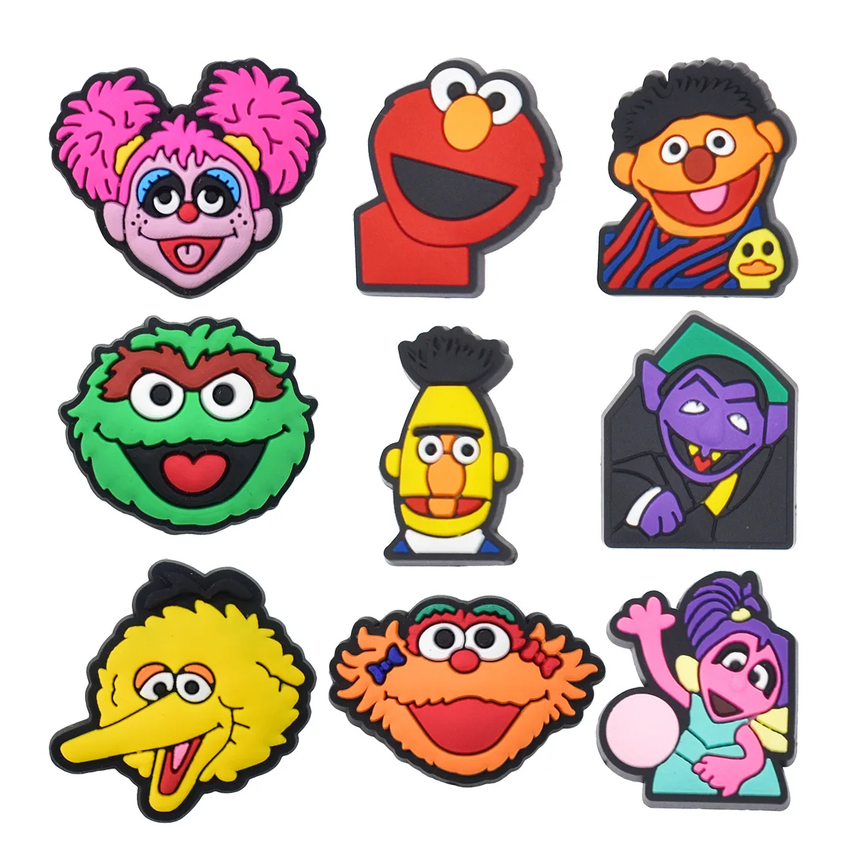 popular 9Pcs Sesame Street series PVC Shoe Charms Set Waterproof Detachable Garden Shoe Decor Cartoon DIY Accessories