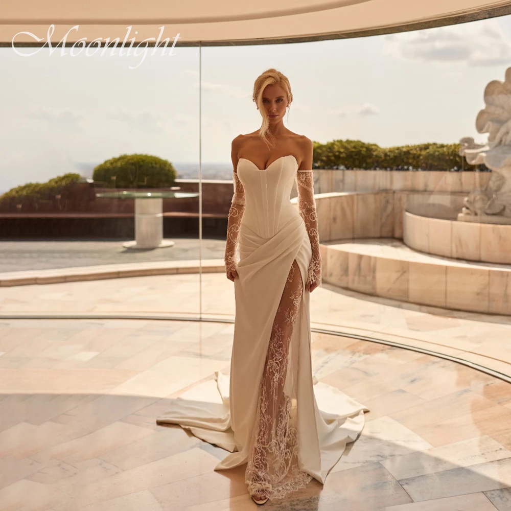 Vestido De Novia elegante plisado De encaje con forma De corazón, sirena, 2026, para mujer, con hombros descubiertos, Espalda descubierta, abertura alta, personalizado
