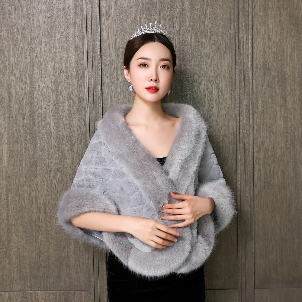 

Faux Fur Party Shawl Winter Warm Bridal Bolero Gray Wedding Coat Wedding Bridal Wrap Party Cape