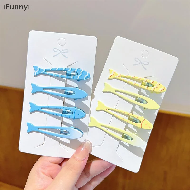 [مضحك] 4 قطع فتاة الموضة منقار البط كليب البساطة الأزرق الأصفر لطيف الأسماك مشبك شعر للنساء مشبك جانبي أنيق إكسسوارات الشعر