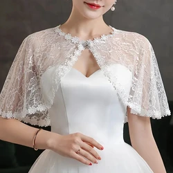 1Pcs Bride's Wedding Romantic Lace Shawl Elegant Rhinestone Button Shoulder Cape Thin Breathable Sunscreen Short Shawl For Women