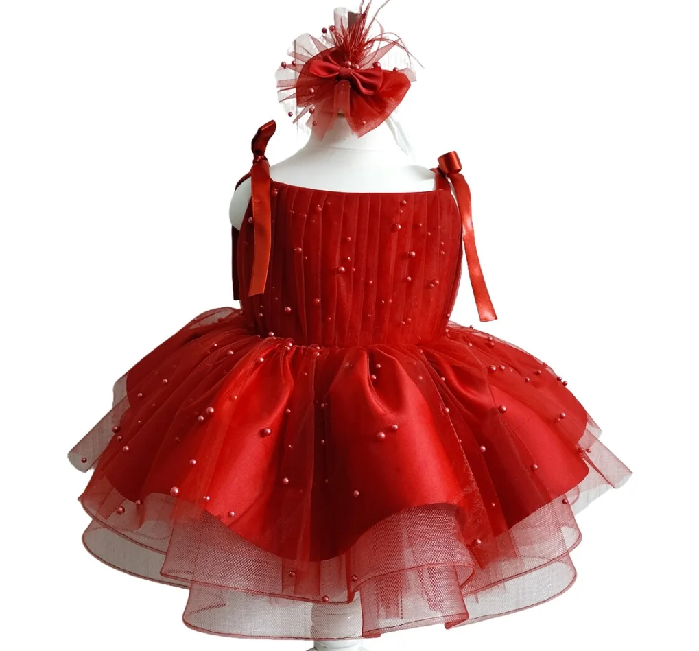 

Red Flower Girl Dresses 12M 24M Tutu Children Festival Party Gown Baby Baptism Vestidos Birthday Dresses