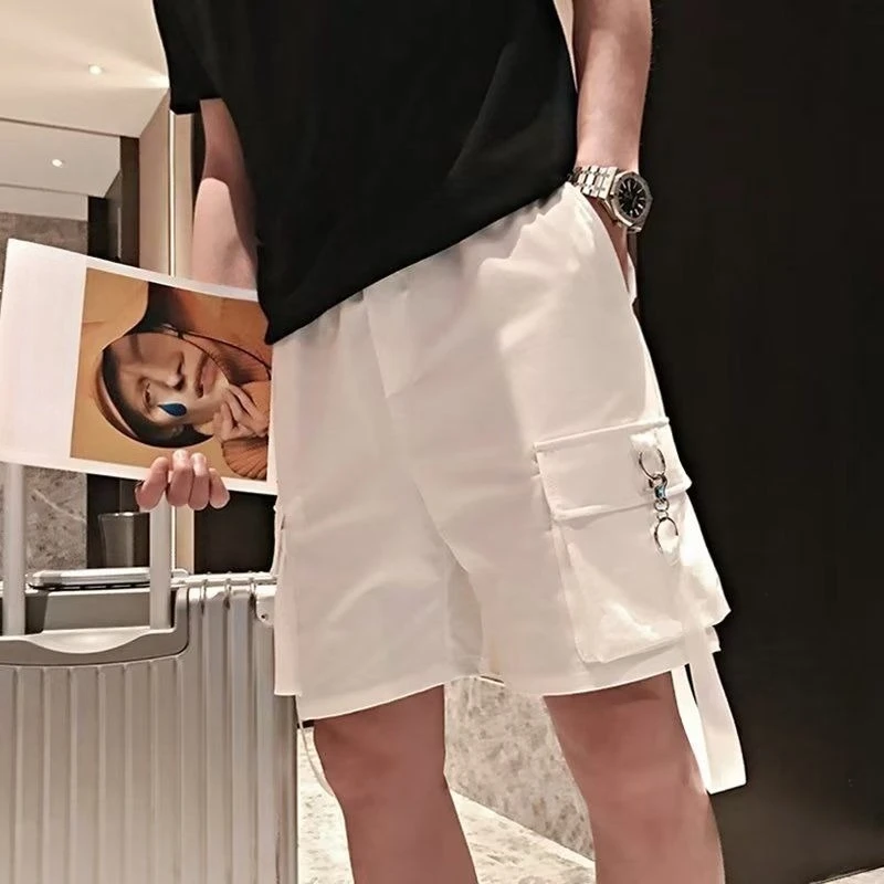 

Men's Summer White Cargo Shorts Lightweight Casual Loose Fit 5 Pocket Streetwear Mid Length Pants