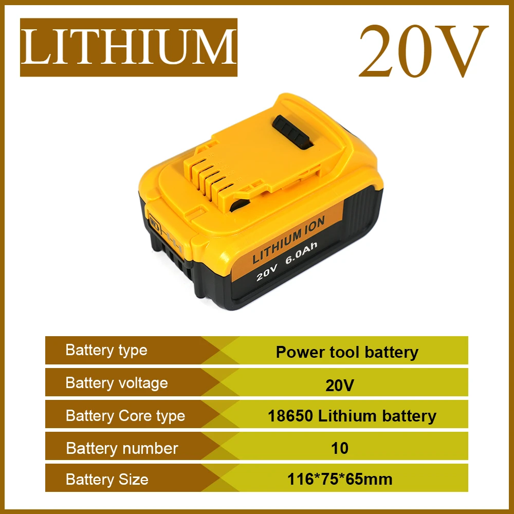 

2023 Upgrade DCB200 20V 6000mAh Battery , charger For Dewalt 18V DCB184 DCB200 DCB182 DCB180 DCB181 DCB182 DCB201 Tools Battery