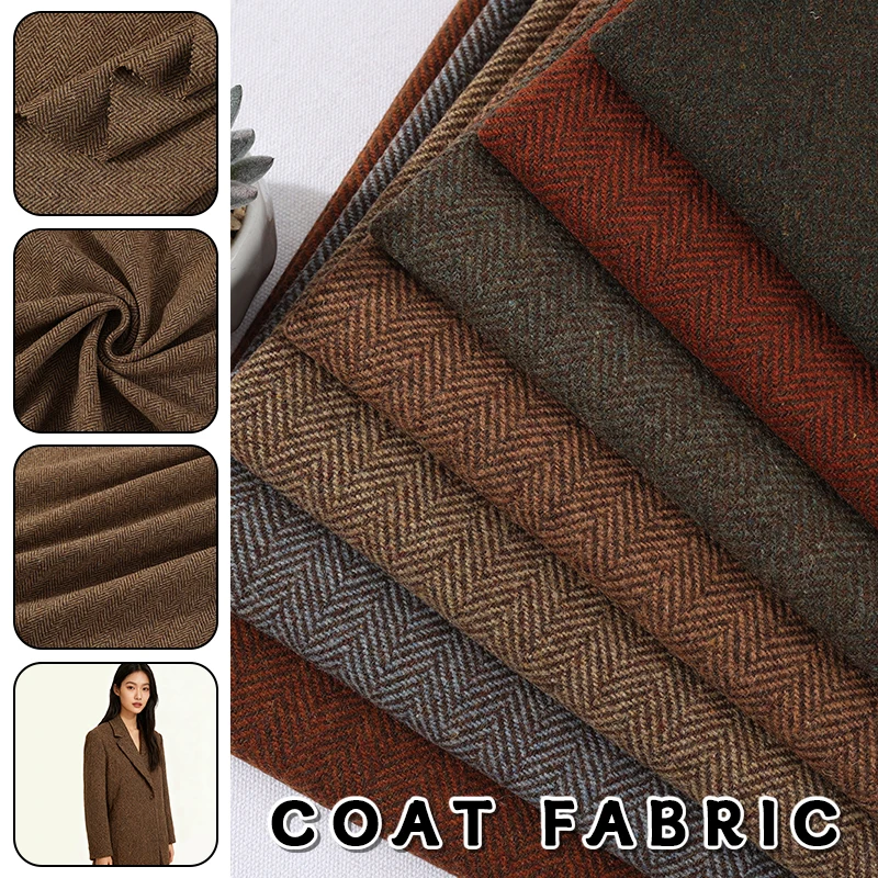 

1x1.5m Wool Blended Herringbone Fabric Herringbone Pattern Coarse Spinning Fabric For DIY Shoes Hats Outerwear Customized Suit