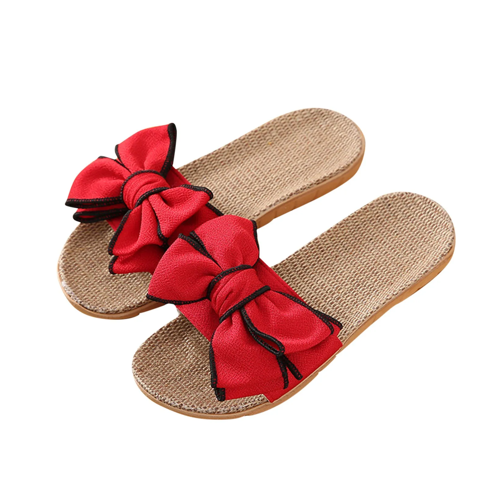 Women Summer Casual Slides Comfortable Flax Slippers Striped Bow Linen Flip Flops Platform Sandals Ladies Indoor Shoes Femme