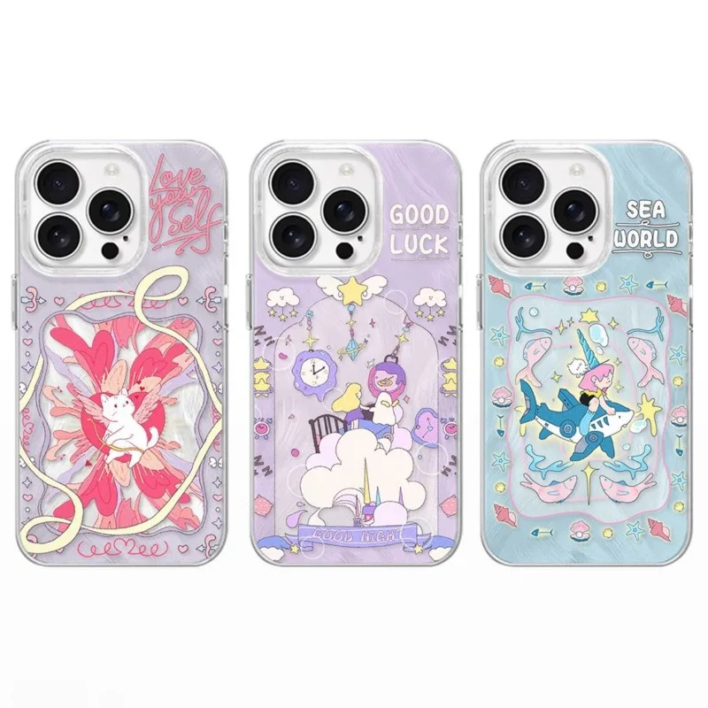 

Korean Silver Phone Case for iPhone 17 Air 16 15 Pro Max 14 Plus 13 Pro 12 11 16E Luxury Full Camera Protection Adore Fairy Tale