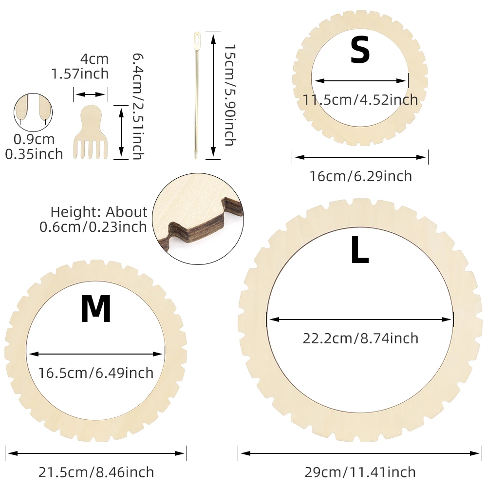 3-rozmiarowy zestaw krosna tkackie z drewna bukowego z igłą i grzebieniem dla początkujących rzemiosła artystycznego, gobelinów / podstawek /