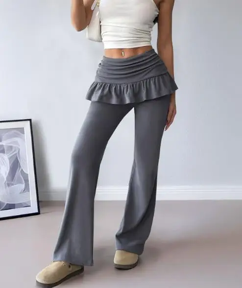 

Pants Fashion 2025 Autumn New Solid Color Style Spicy Girl Ballet Fake Two Piece Micro Pull Up Pants Casual Pants for Women