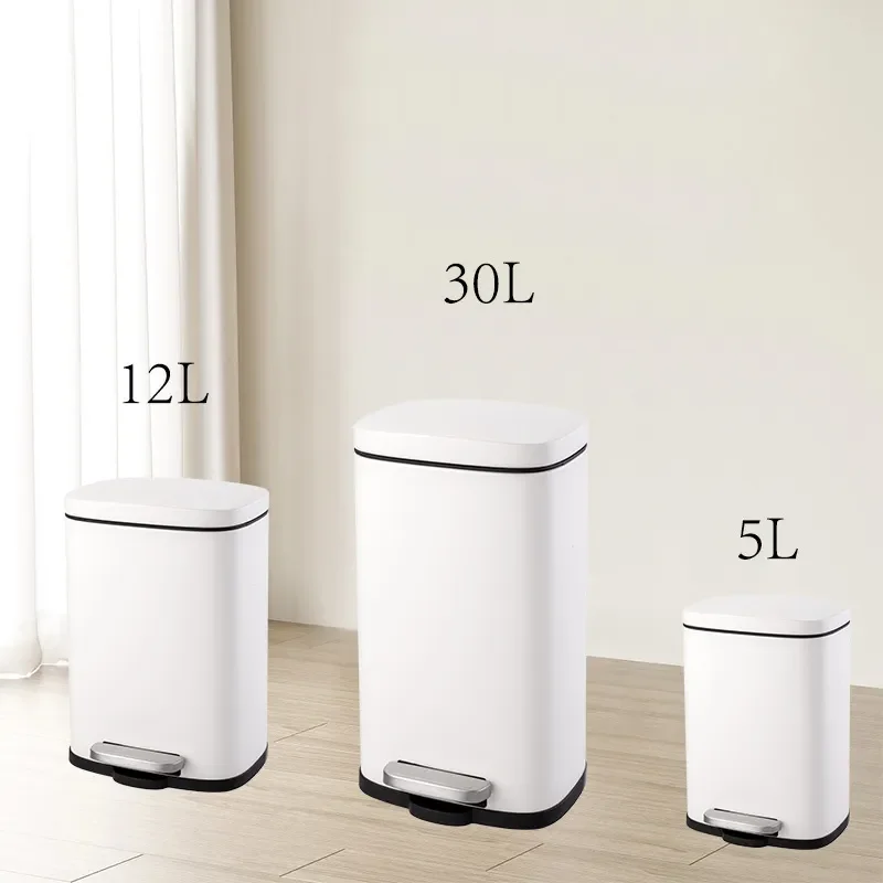 for 5L Square Matte White Pedal Silent Stainless Steel Trash Can for Home Hotel Kitchen High Value
