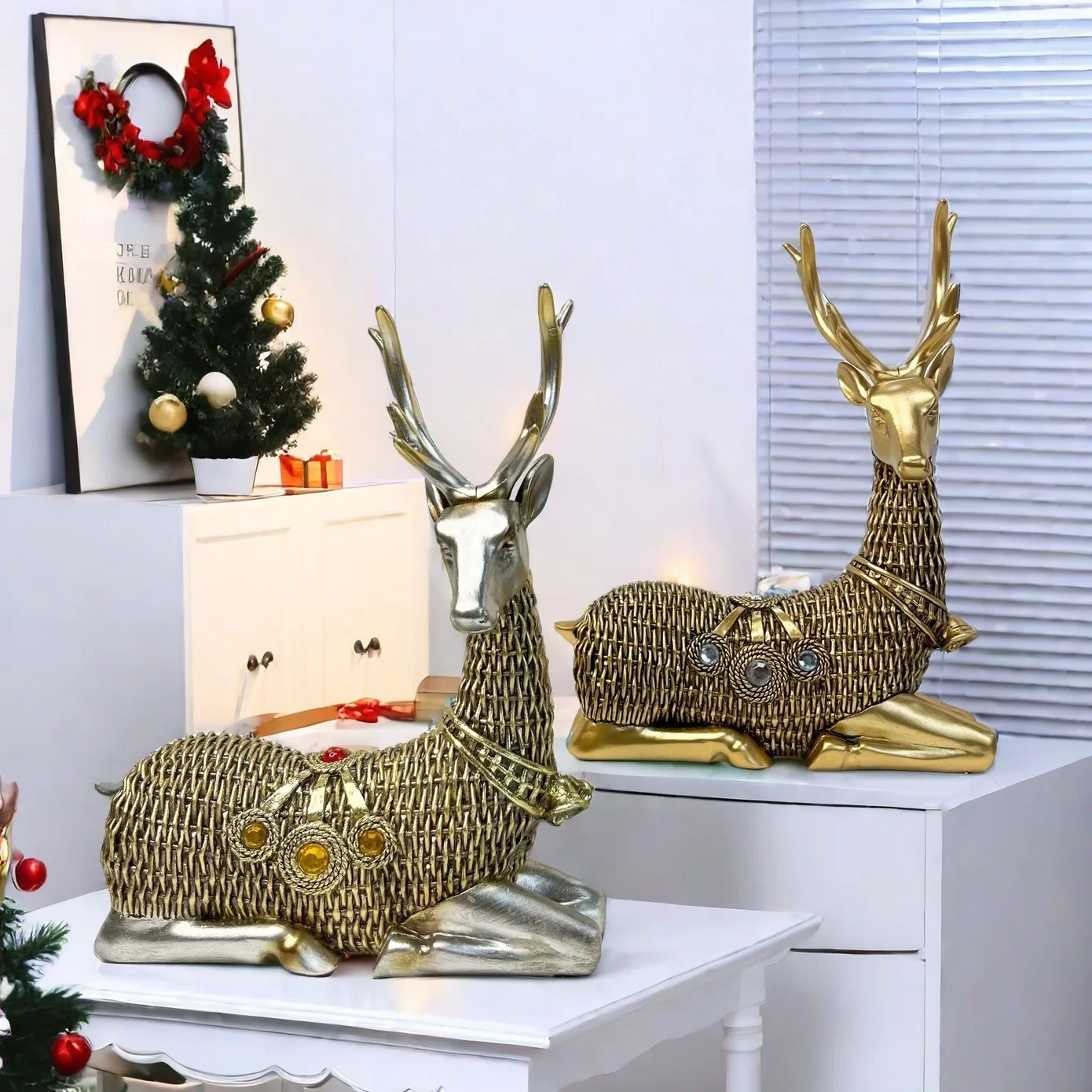 Vine woven deer animal ornaments Nordic elk desktop decoration Cross border home living room wine cabinet exhibition hall resin