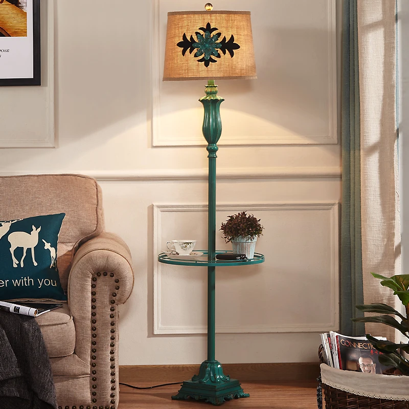 

American Retro Floor Lamp Bedroom Bedside Vertical Table Lamp European Living Room Sofa Storage Coffee Table Floor Lamp Remote