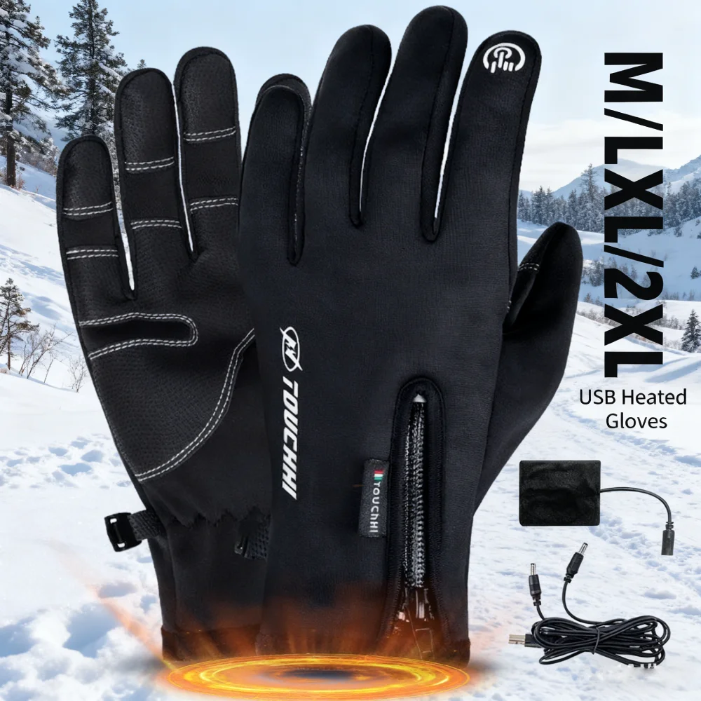

USB Rechargeable Electric Heated Gloves Hand Warmer Touch Screen Gloves Winter Warm Electric Heated Gloves Heating Gloves