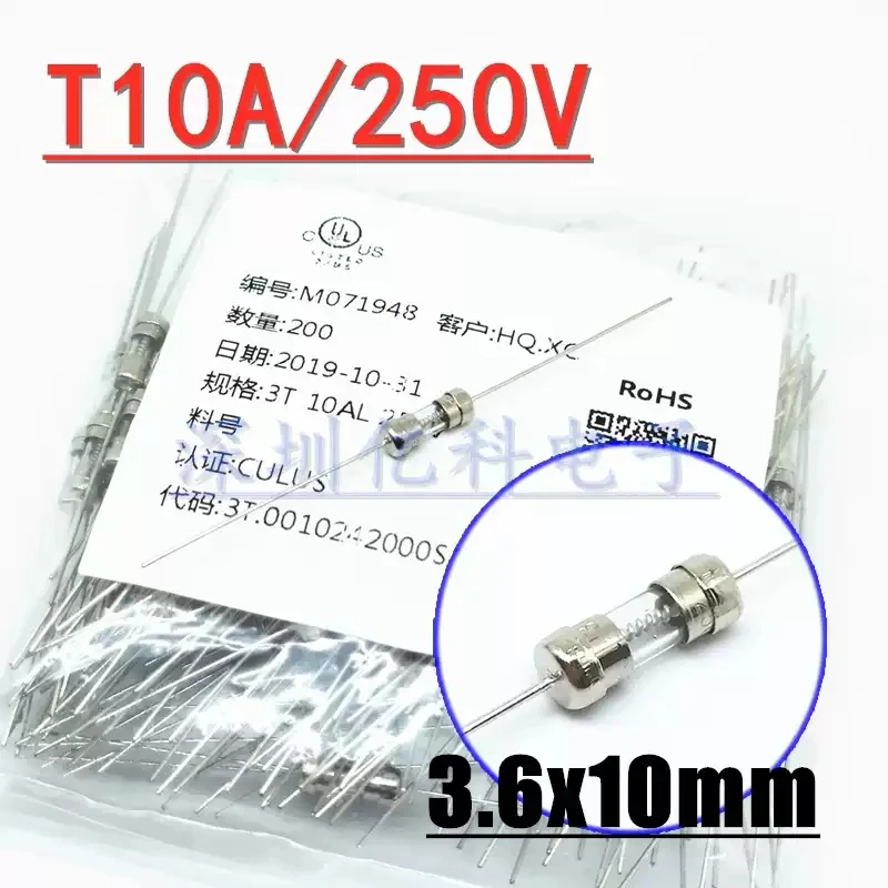 T10A 250V Xucheng XC slow melting glass fuse tube 3TA 3.6x10mm with pin 4x11 certified UL