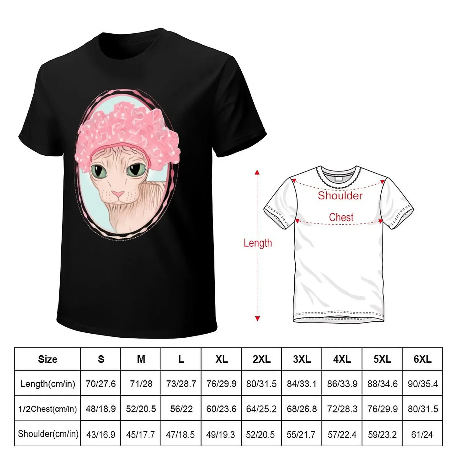 Hairless Sphynx Cat Wearing a Pink Shower Cap T-Shirt cute tops graphics quick-drying mens t shirts