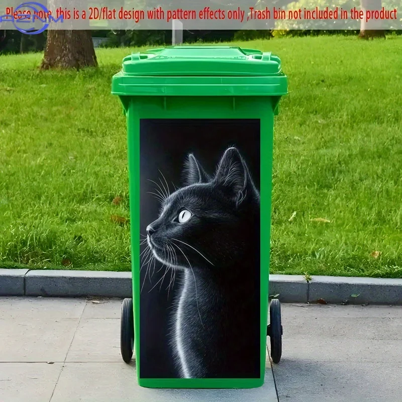 1pc-2D Flat - Trash Can Stickers, Decals, Black Cat Silhouette Sticker Design, Creative Trash Can Stickers, Suitable for Outdo