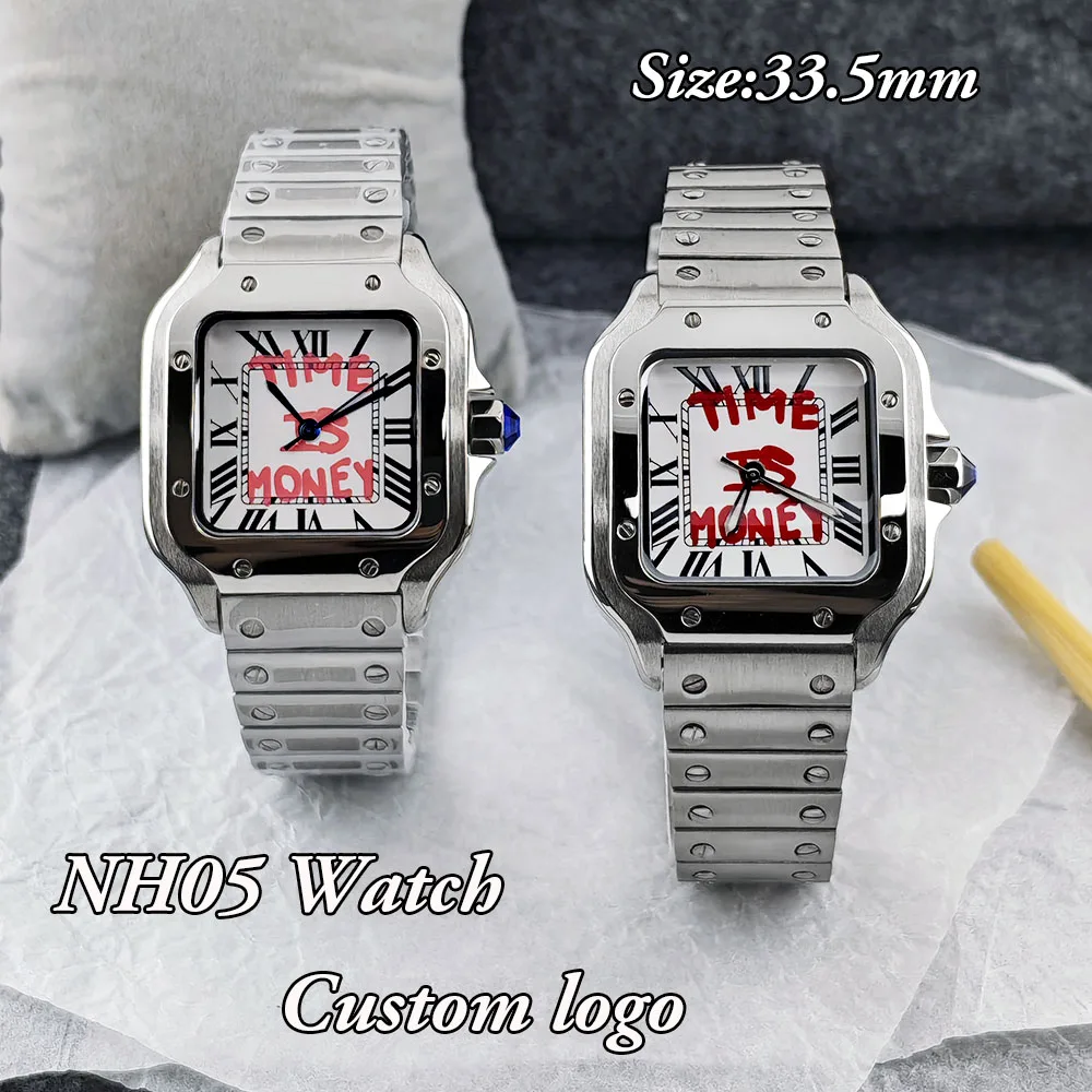 New NH05 Square Watch Time is Money Watch Ladies' Watch Customized Logo Watch Stainless Steel Watch NH05 Movement Watch