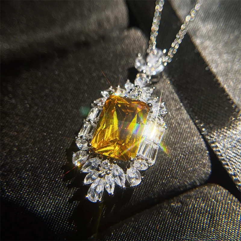 Huitan Sparkling Yellow Cubic Zirconia Necklace Women Wedding Anniversary Party Luxury Accessories Gift Trendy Jewelry Drop Ship
