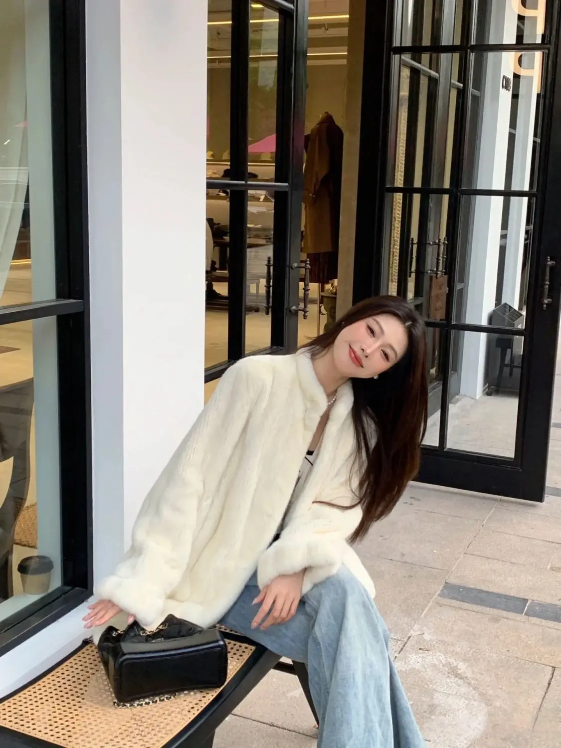 

Faux Fur Grey Coats Womens Leopard Full Daily Girl American Style Placket Washed Puff Sleeve Slimming Feminina Flocking Solid OL