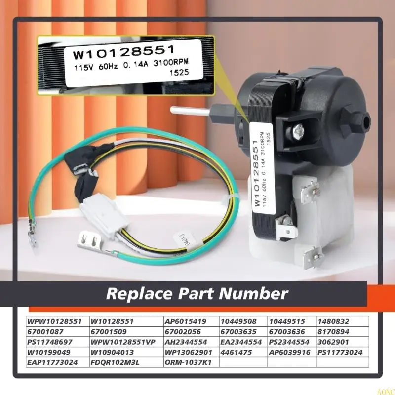 A0NC Heavy Duty Refrigerator Cooling Motor Replacement Part For W10128551 and 8170894 Freezer Condenser Motor Enduring