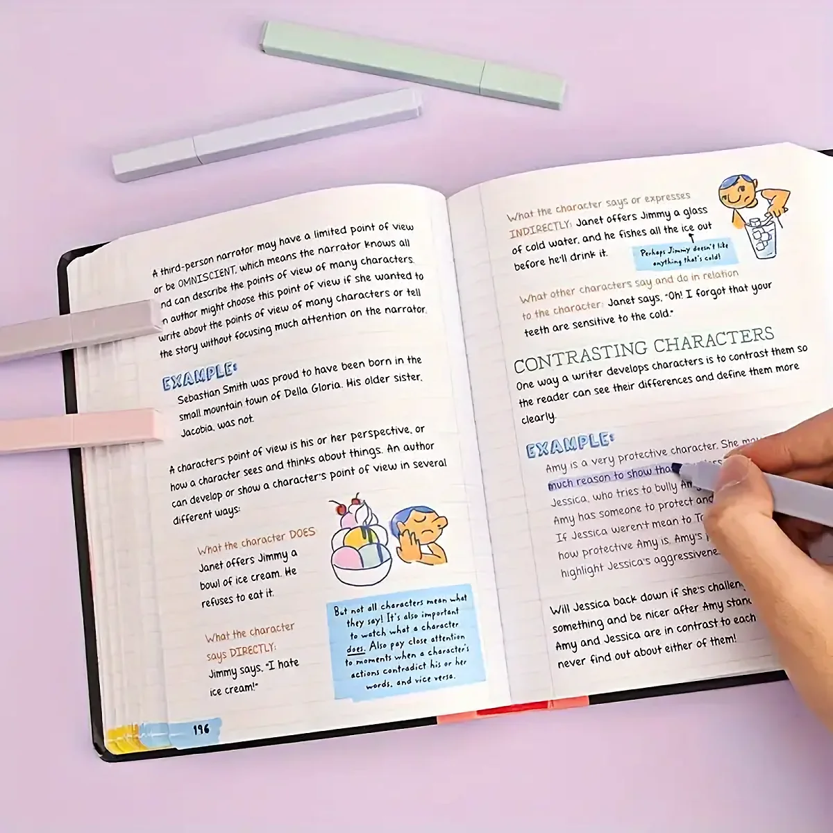 12個のカラフルな美的蛍光ペン、かわいいアソートランダムカラー、柔らかい先端の静止マーカーでブリードなし、学生用