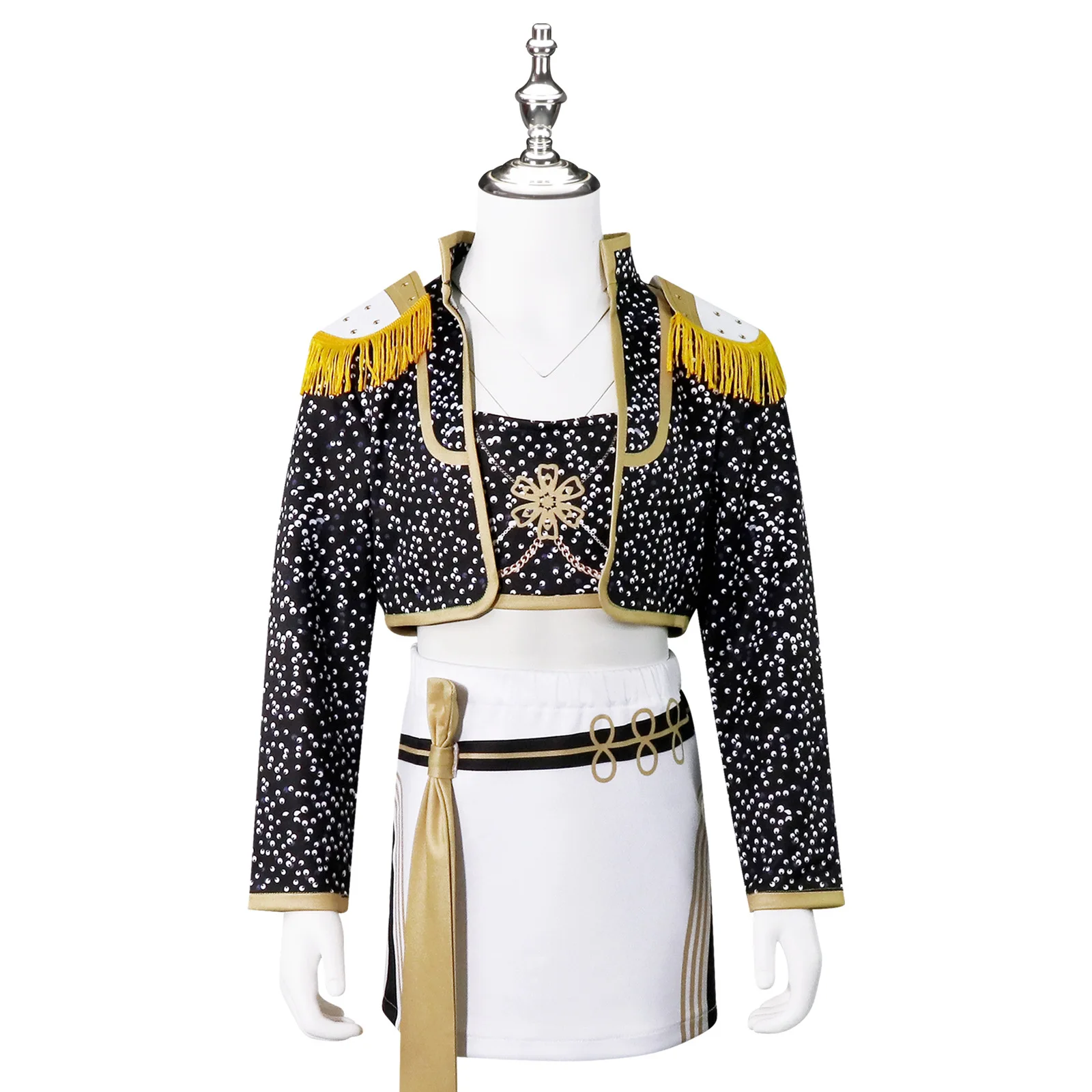 Bambini Rumi Zoey Mira KPop Demon Hunters Costume Cosplay Parrucca Set Abito nero dorato per Halloween Party Gioco di ruolo Outfit