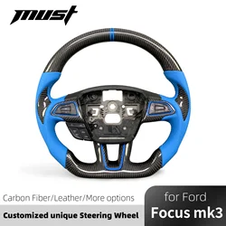 For Ford Focus MK3 RS ST 2015-2018 Interior Accessories Customized Carbon Fiber Steering Wheel support heating LED rpm display