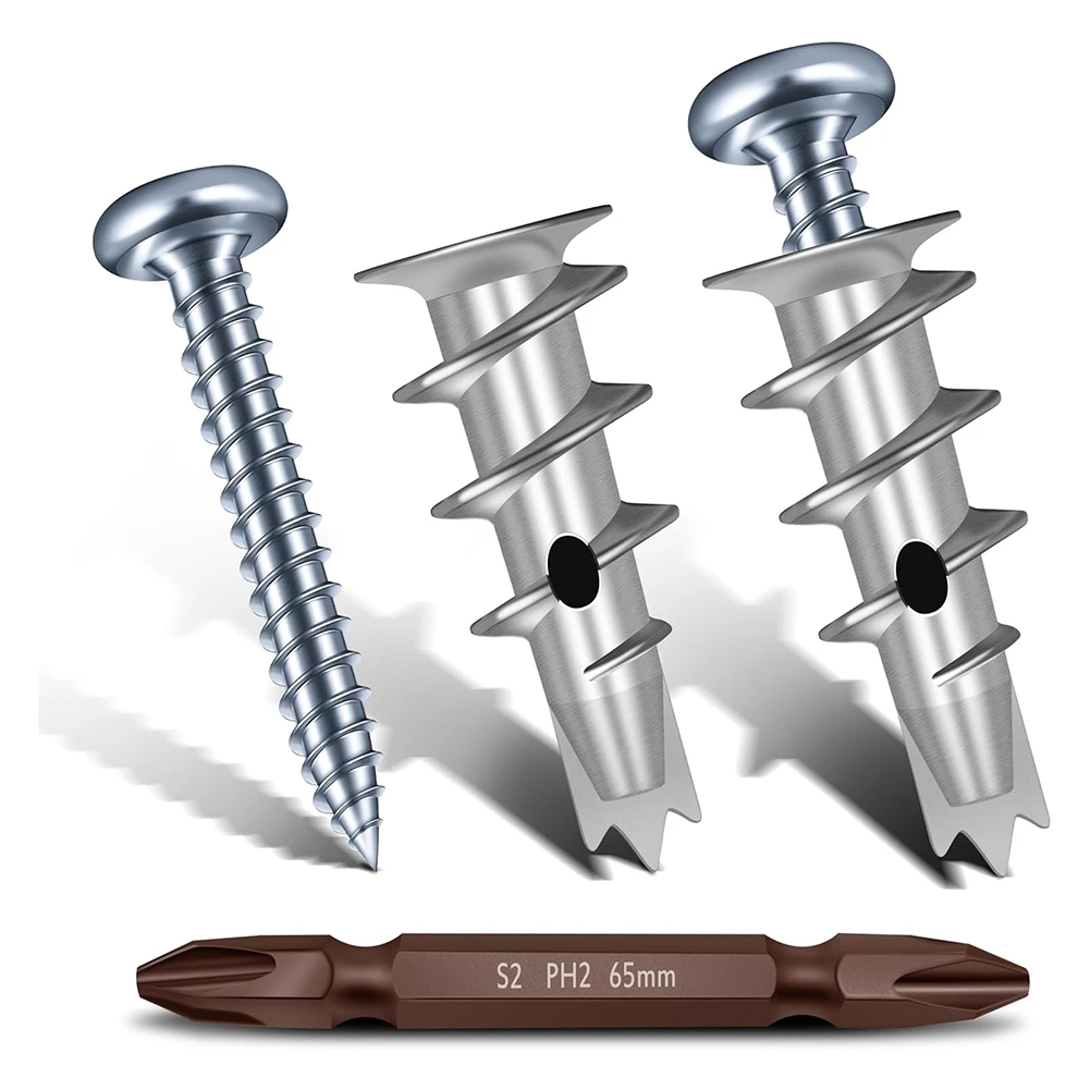 Anclajes para paneles de yeso autoperforantes de zinc, kit de tornillos y anclaje de pared hueca, tornillos para paneles de yeso, anclajes de pared de metal de alta resistencia-AT64