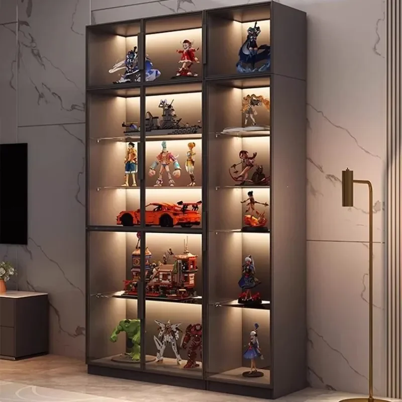 Glass Door Display Cabinet for Living Room Home Decor Storage Shelf for Lego Models Blind Box Toys Books Wine Bottles