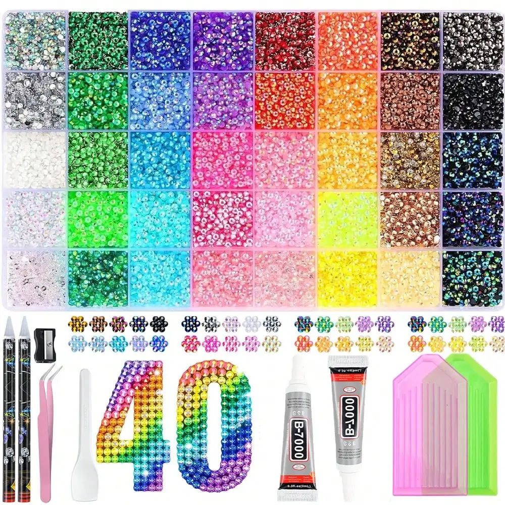 Kit Éblouissant de 40 Couleurs de Strass en Résine Effet Gelée, Pierres Plates Multicolores de 3mm pour Art Diamant, Cadeaux de Noël et d'Anniversaire pour Femmes