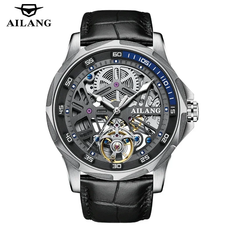 

AILANG Top Brand Luxury Mechanical Watch Men Leather Waterproof Automatic Tourbillon Wristatches Man Clock with Luminous Hands