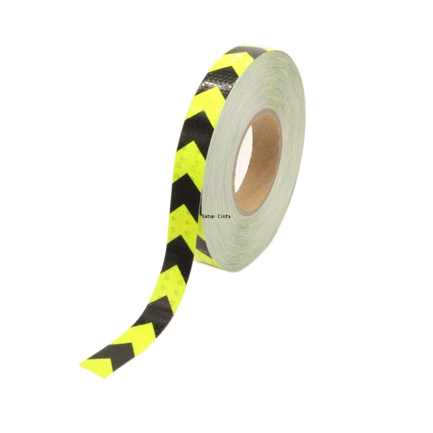 Pegatinas reflectantes de flecha para coche, cinta autoadhesiva impermeable, fluorescente, amarillo y negro, 2,5 cm x 5m, para bicicleta y camión