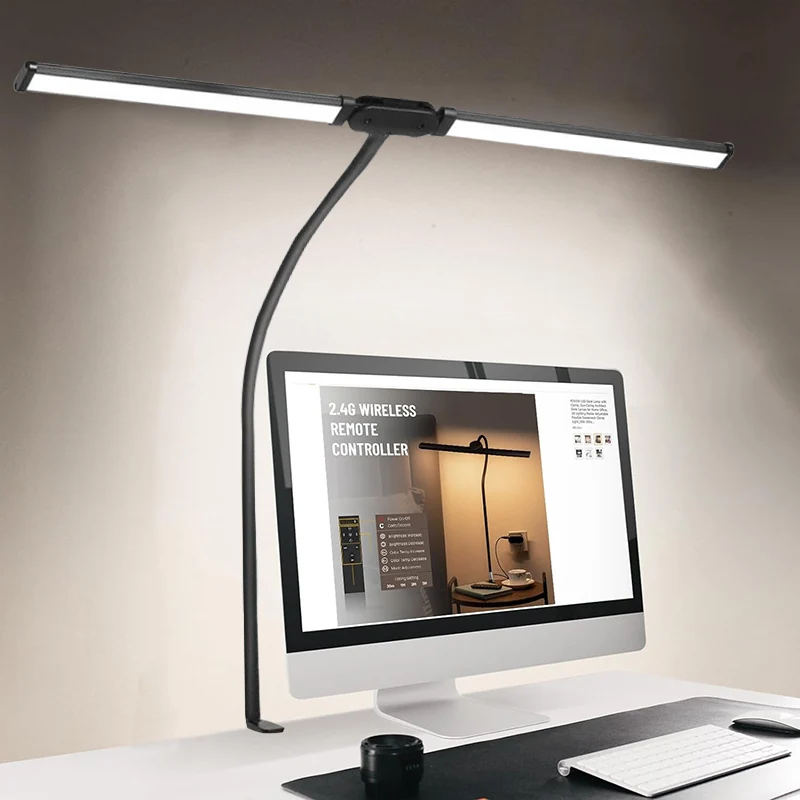 

Double Head LED Desk Lamp Stepless Dimming Eye-Caring Reading Lights 3 Color Flexible Adjustable PC Table Lamps for home office