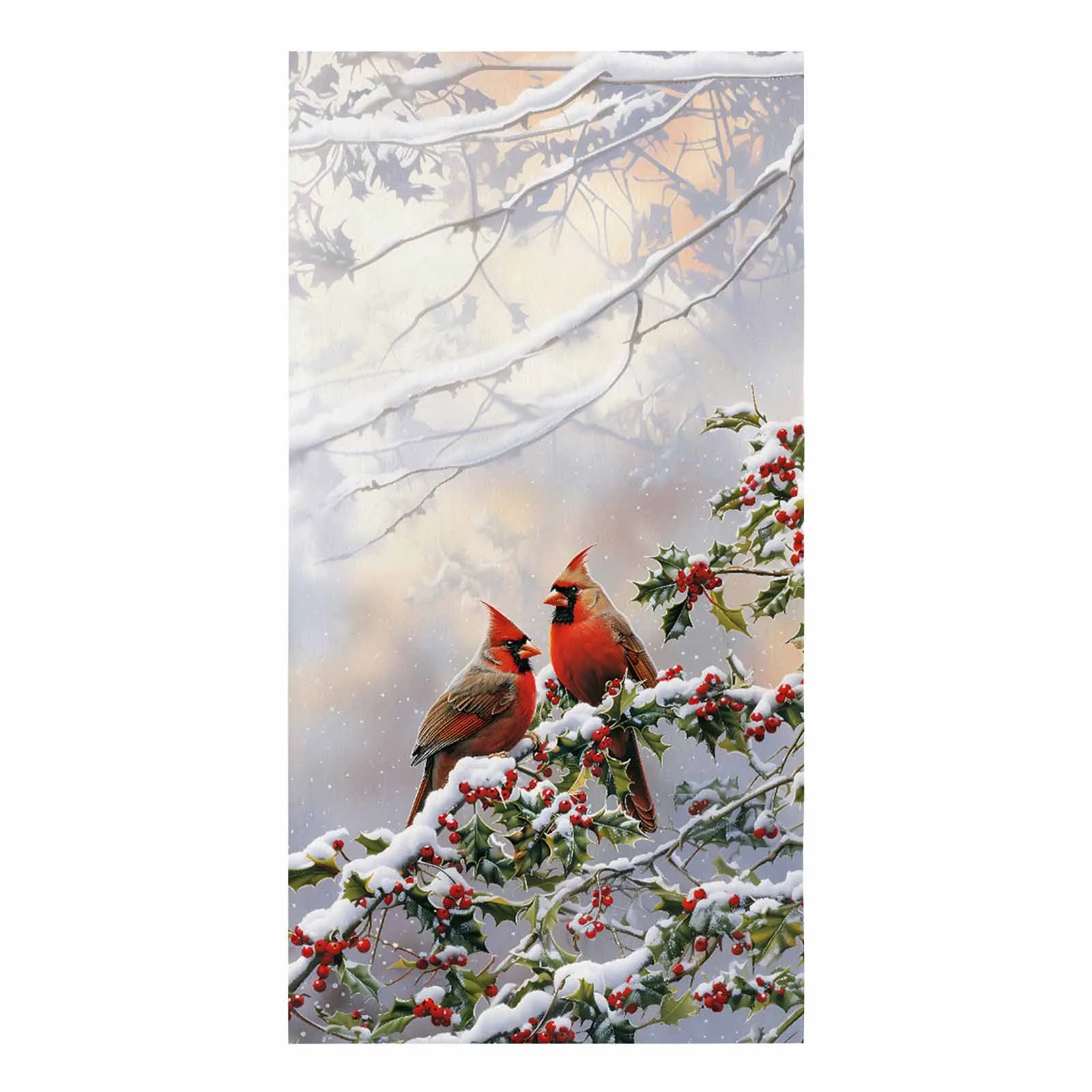 Winter Snowy Scenery Forest Cardinals Berries Printed Tea Hand Towel Kitchen Dishcloth Water Absorption Household Cleaning Cloth