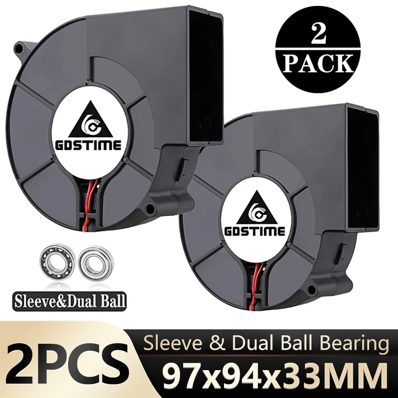 Gdstime-ventilador centrífugo de flujo para barbacoa, manga de 9733 RPM, rodamiento de bolas, 9cm, 97x33mm, DC 3600, 12V, 24V, 2 uds.