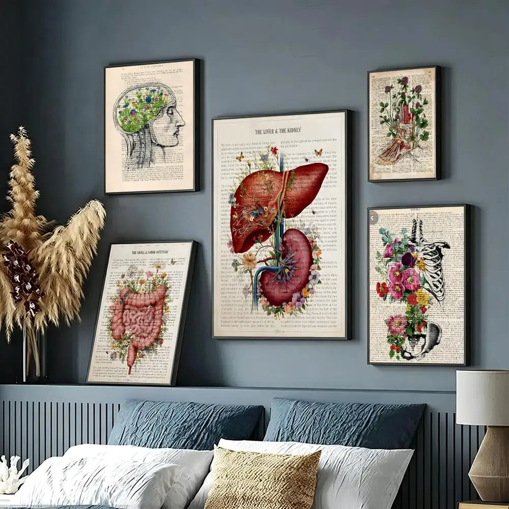 art Human Anatomy with Flowers Poster Wall Posters Art Print HD Print Self-Adhesive Waterproof Wall Stickers Room Decoration